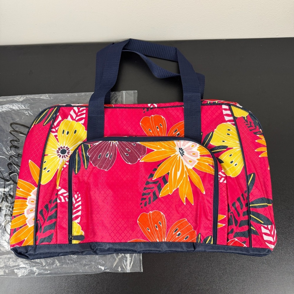 Thirty-One All Packed Duffle Travel Bag Womens Pink Tropical Garden Front Pocket